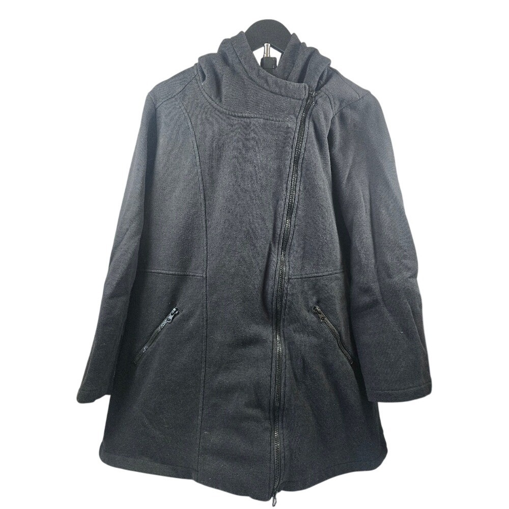 Torrid Womens‎ Black Asymmetrical Zip Fleece Lined Moto Hoodie Jacket Size 1 1X